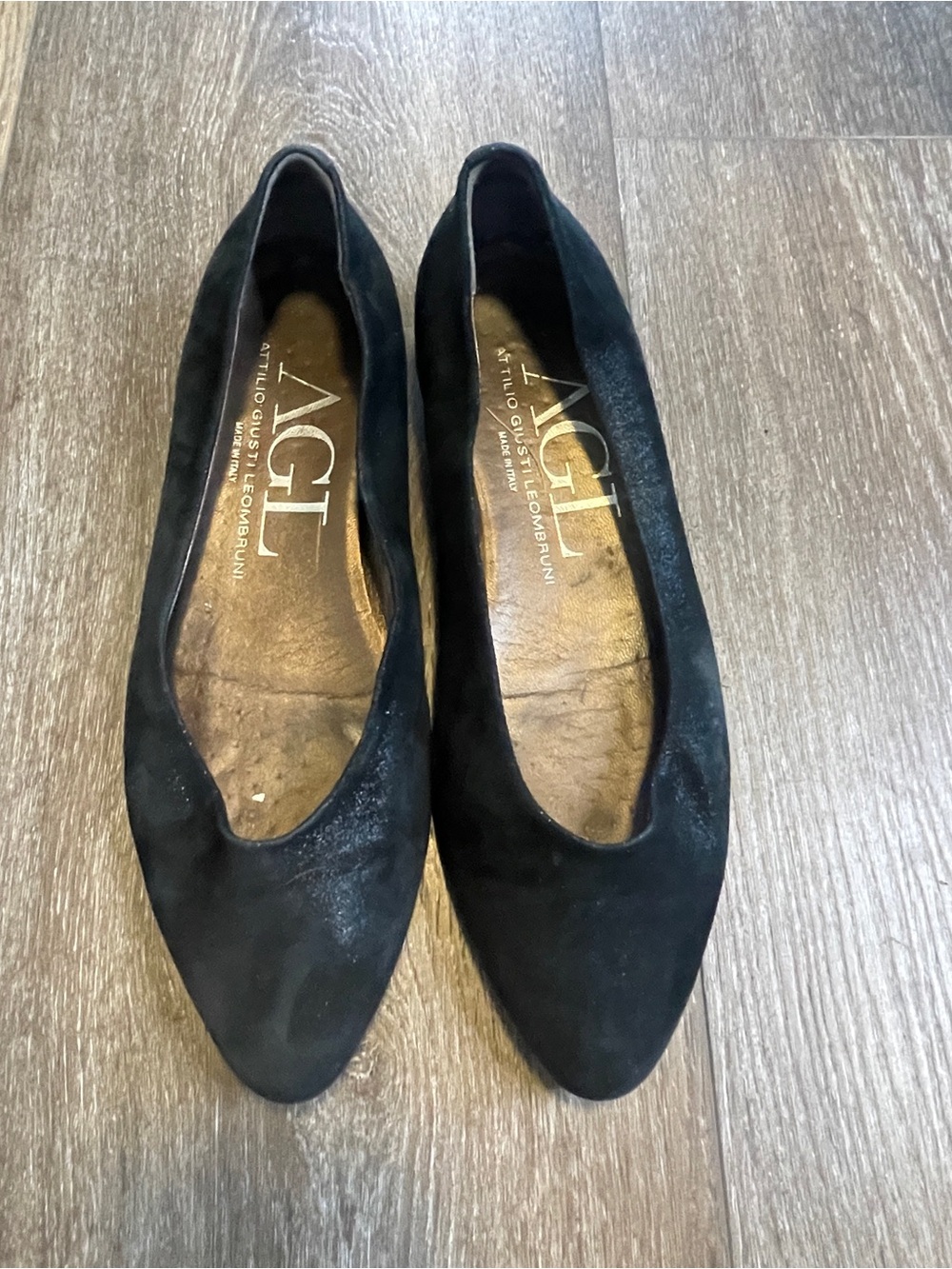 AGL Black Shimmer Pointed Toe Ballet Flats 37.5 / 7.5 Attilio Giusti Leombruni